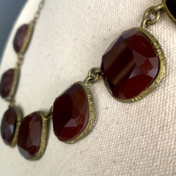 Gerard Yosca Vintage Chunky Statement Necklace Antique Gold Handmade Brown Glam - Picture 4 of 12